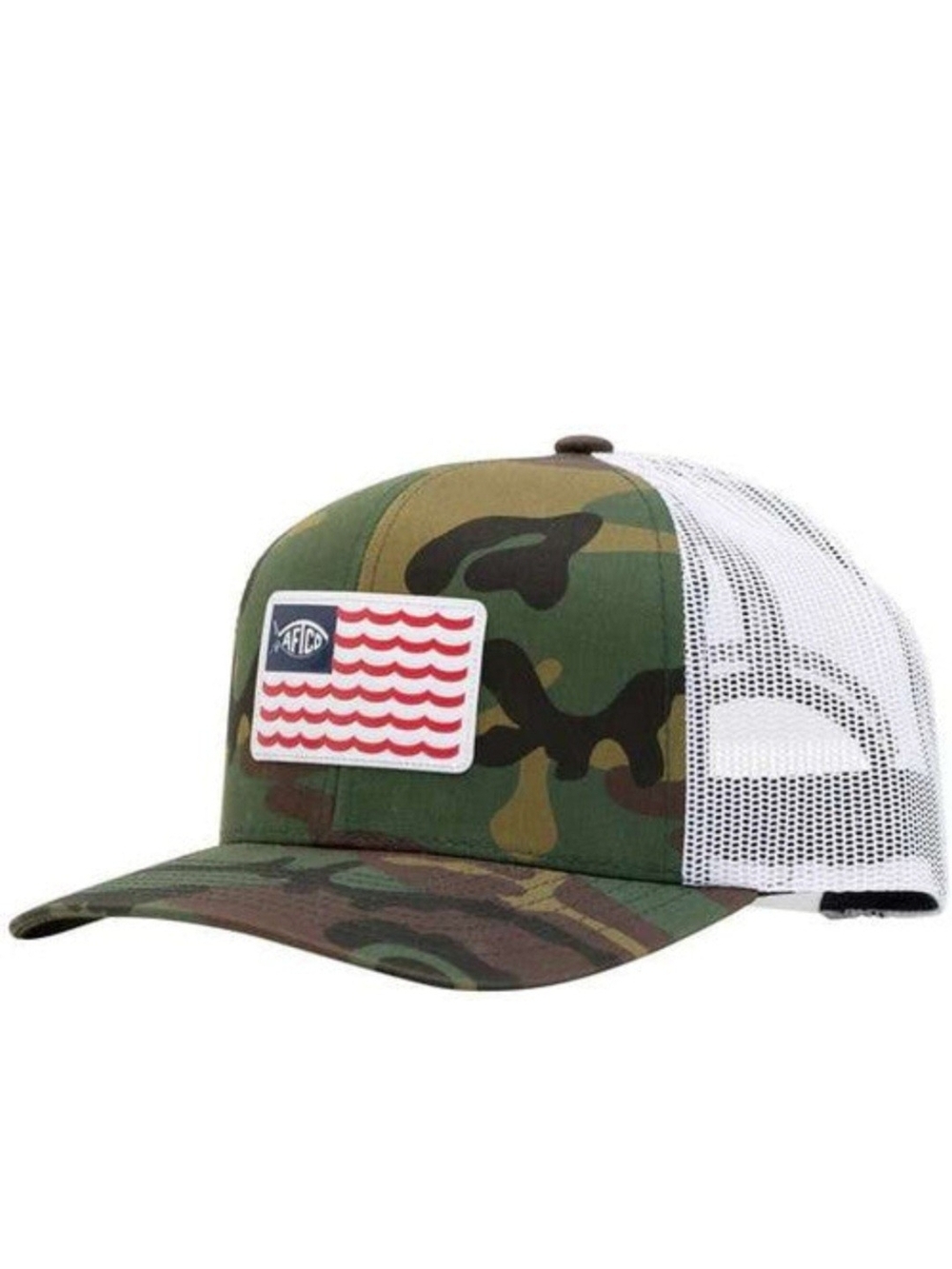 Camo Trucker Hat with Wave Patch - Green/Brown